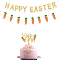 Glittery gold Happy Easter banner set with carrot garland and cake topper decoration - Easter Decoration Combination