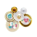 6-piece Easter paper fan set with gold patterns, bunnies, eggs, and Holy Easter cards - Gold White Holy Easter Style (Style 3) / 6-Piece Set