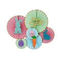 Easter paper fan set with colorful rabbits, glittery eggs, and Happy Easter lettering - Pink Green Blue Rabbit Egg Style (Style 1) / 6-Piece Set