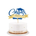 Topper per torta Congrats GRADUATES glitterato blu e oro per la festa di laurea 2025 - Blu + Oro (Stile 4)