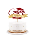 Topper per torta Congrats GRADUATES con glitter dorati per decorazione festa di laurea 2025 - Rosso + Oro (Stile 2)