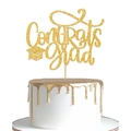 Golden glitter Congrats Grad cake topper with graduation cap icon for 2025 party decor - Gold Glitter Style (款式二)
