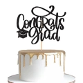 Glittery black Congrats Grad cake topper with academic cap for graduation party decor - Style 4