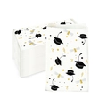 Elegant graduation gift bag with black mortarboard and golden diploma scroll patterns - Kraft Paper / White