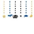 Hängende Abschlussfeier-Dekoration mit Sternen und Congrats GRAD-Schriftzug in Gold Blau - Glitzer Schwarz Gold Blau Stil