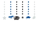 Detail von Abschlussfeier-Girlanden mit Congrats GRAD-Symbolen und hängendem Glitzer - Glitzer Schwarz Silber Blau Stil