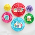 Set of 6 colorful Easter paper fans with rabbit and egg cutouts for festive wall decoration - Rainbow Cartoon Cards Style (Style 4) / 6-Piece Set