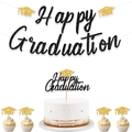 Set decorazioni laurea con striscione glitter oro nero e topper per torta - Set di Laurea Nero (Banner + Decorazioni)