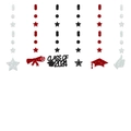 Detail of Class of 2024 graduation hanging swirls with glitter diploma and cap icons - Glitter Black and Red and Silver