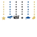 Vertical rows of 2024 graduation glitter hanging banners with stars and diplomas - Glitter Black and Gold and Blue