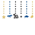 Detail of graduation party streamers with gold blue and black glitter cutout ornaments - Glitter Black and Gold and Blue