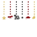 Detail of graduation party hanging swirls with glittery stars and diplomas - Glitter Black and Gold and Red