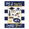 2025 graduation party photo booth props kit with Class of 2025 and Congrats Grad signs - Blue Frame and Set