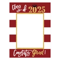 Close-up of Class of 2025 graduation photo frame with red stripes and gold glitter accents - Red Photo Frame
