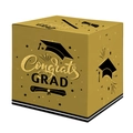 Scatola dorata Congrats Grad per auguri di laurea con motivi di cappelli e stelle - Scatola di Votazione Laurea Scatola dei Messaggi / Oro