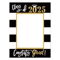 Detail of Class of 2025 graduation photo frame with gold glitter accents and striped pattern - Black Gold Photo Frame
