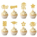 Gold glitzernde Cupcake Deko Set 2025 Abschlussfeier mit Congrats Grad Motiven - Absolventenhut, Diplom, Stern, Segen / Gold