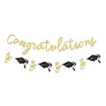 Glittery Congratulations graduation banner with black mortarboard caps and golden diplomas - Congratulations Letter and Motif Banner