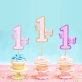 3D glitter number 1 cake topper set with hollow butterflies for 1st birthday party - 1 Piece / Mixed Colors