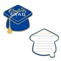 Biglietti di laurea a forma di tocco con scritta dorata Congrats Grad e righe per dedica - Blu