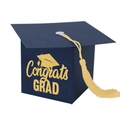 Dark blue graduation cap favor box with gold Congrats Grad text and elegant gold tassel - Navy Blue