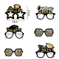 6-pack of 2025 graduation party glasses in black and gold glitter props for photo booths - Gold