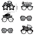 Set of 6 glitter black graduation party glasses for 2025 celebration photo props - Silver