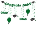 Details von Congrats GRAD Banner mit grünen Wirbeln und Doktorhut-Dekoration - Grünes Abschluss-Set