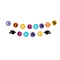 Détail de la bannière colorée CONGRATS GRAD avec icônes de chapeaux de diplômé pour fête - Bannière de Graduation