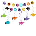 Bannière Congrats Grad colorée et suspensions spirales de remise des diplômes pour fête 2026 - Ensemble Bannière et Spirales de Graduation