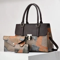 Set di borse tre pezzi con patchwork multicolore, borsa a mano, pochette e portafoglio retrò - Patchwork Caffè Scuro Marrone Grigio Blu-Grigio (Stile 4)