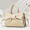 Bolso de mano beige elegante con diseño de lazo y textura de cocodrilo para mujer - Caqui