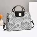 Elegante borsa a mano con stampa a onde cinesi e manici tondi in metallo nero e bianco - Nero