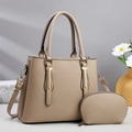 Beige faux leather tote bag set with metal handle and matching coin purse for women - L32 W13 H25 / Khaki