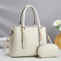 Detail of cream white tote bag set featuring pebbled leather and gold metal hardware - L32 W13 H25 / Off-white