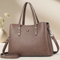 Borsa a mano classica in pelle litchi marrone scuro con tracolla staccabile donna - Marrone