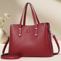 Borsa a mano vintage in pelle rossa scura a grana con rivetti argentati e grande capacità - Borgogna