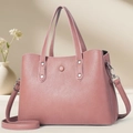 Pink lychee grain leather tote bag with silver metal ring and adjustable strap detail - Pink