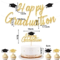 Dimensioni dettagliate dello striscione Happy Graduation e decorazioni torta oro - Set di Laurea Oro (Banner + Decorazioni)
