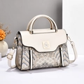 Elegant off-white crossbody handbag with gold bird lock and textured embroidery - Off-white