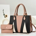 Modern pink, black, and white tricolor tote bag with matching small purse for women - Two-Piece Set / Pink