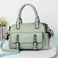 Mint green leather Boston bag with crossbody strap and rivet details for women - Green