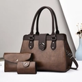 Conjunto de 3 bolsos de cuero sintético marrón con bolso de mano y bandolera - café