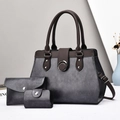 Conjunto de bolsos de tres piezas gris para mujer con bolso de hombro y monedero de piel - Gris