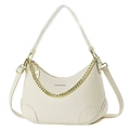 Detail of cream white pebbled leather hobo bag with gold chain and adjustable strap - Off-white