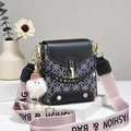 Mini sac à bandoulière pour téléphone au motif bleu et large sangle rose tendance - Noir