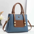 Large blue and brown color-block tote bag with top handles and a detachable shoulder strap - Blue