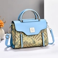 Blue and gold crossbody handbag featuring traditional cloud and wave jacquard pattern - Blue and Yellow
