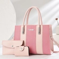 Ensemble de sacs à main roses pour femmes en trois pièces avec détails argentés - Rose
