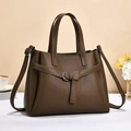 Deep brown lychee pattern leather handbag with silver hardware and adjustable shoulder strap - Medium / Coffee